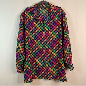 Vintage Steven Edwards Rainbow Basketweave Pattern Button Down Shirt
